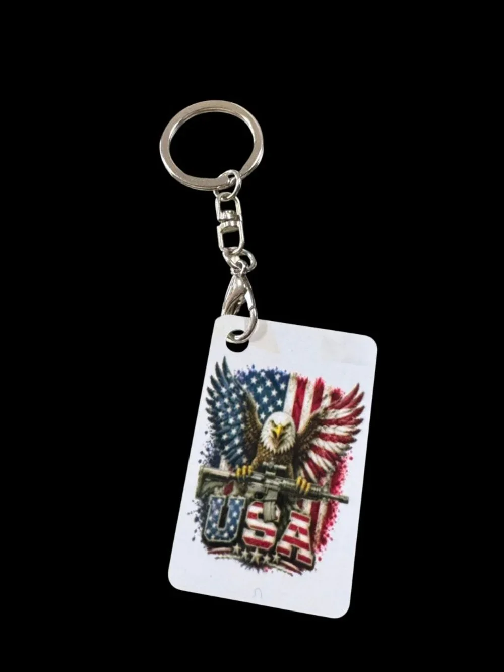 USA Patriotic Bald Eagle American Flag Metal Keychain, Decorative Key